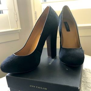 Ann Taylor Black Calf Hair High Heels, Size 9